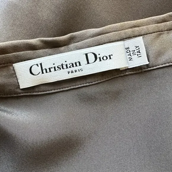 Christian Dior 100% Silk Taupe Brown Multi-Tonal Shimmer Button Blouse 14 - Picture 8 of 13